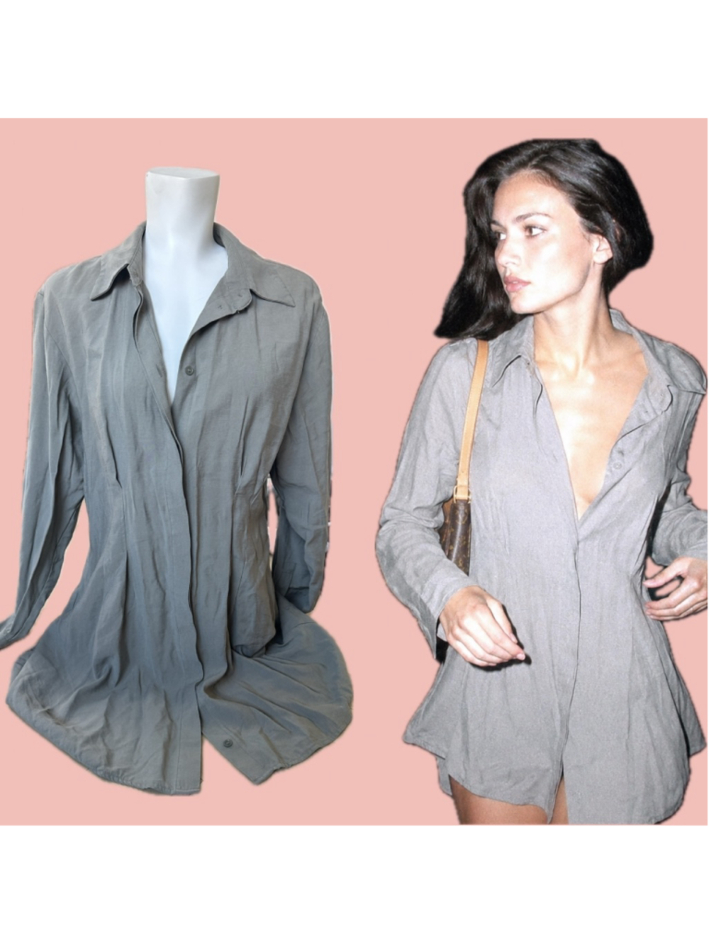 H&M Grey Office Siren Shirt Dress Midi Button Up Minimalist Size L